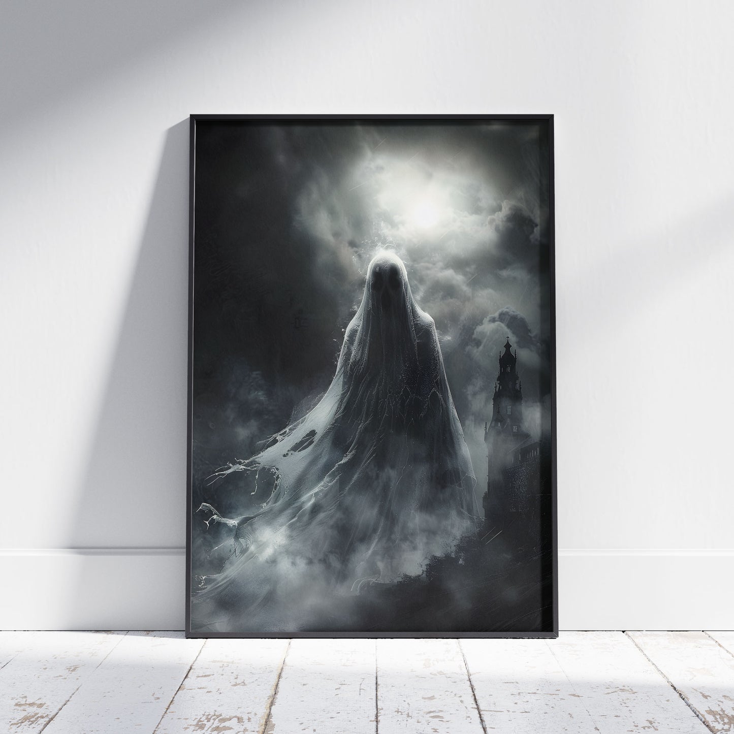 Huge Ghost Rising in Front of Castle - Spooky Gothic Wall Art