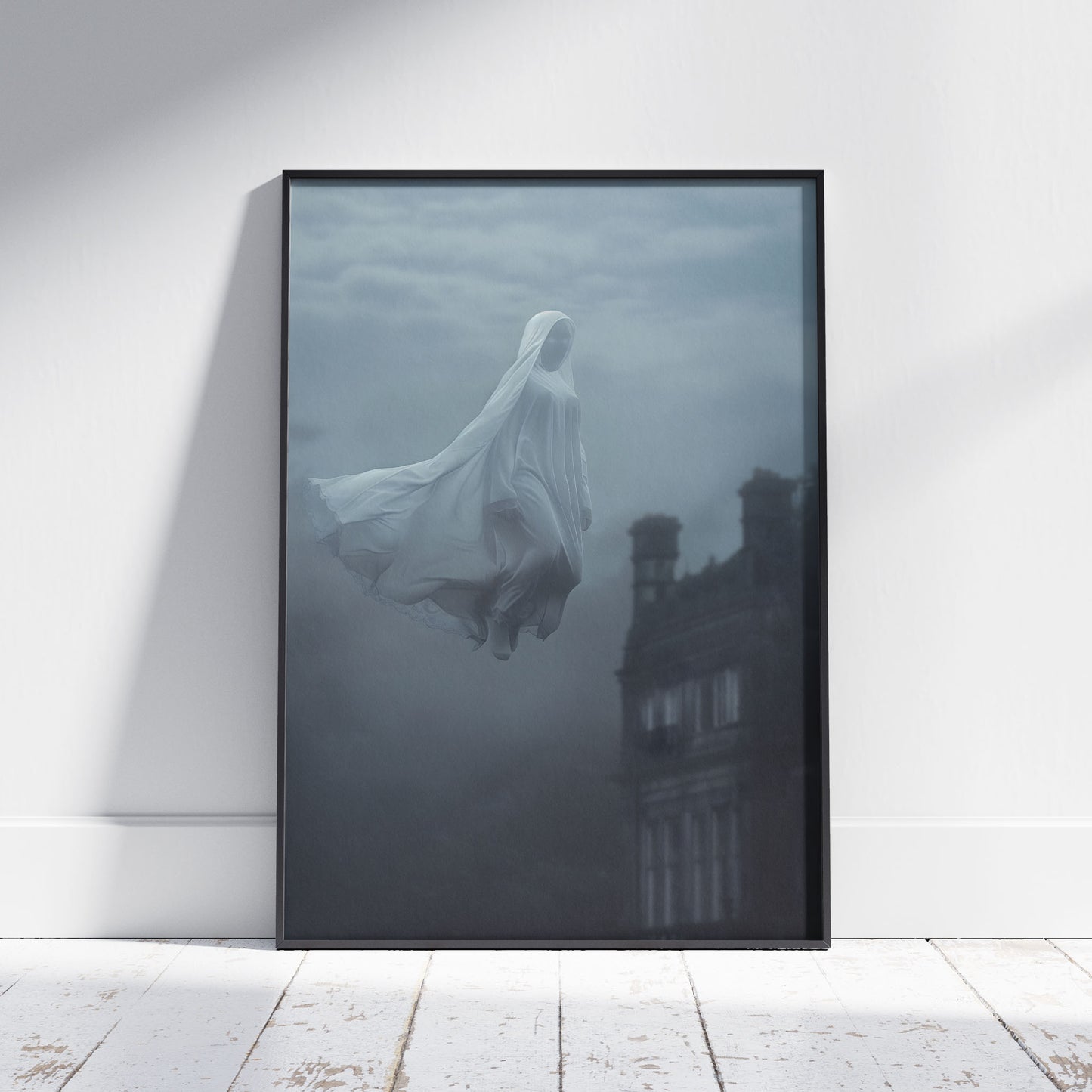 Eerie Floating Ghost Wall Art - Haunted Castle Poster Print