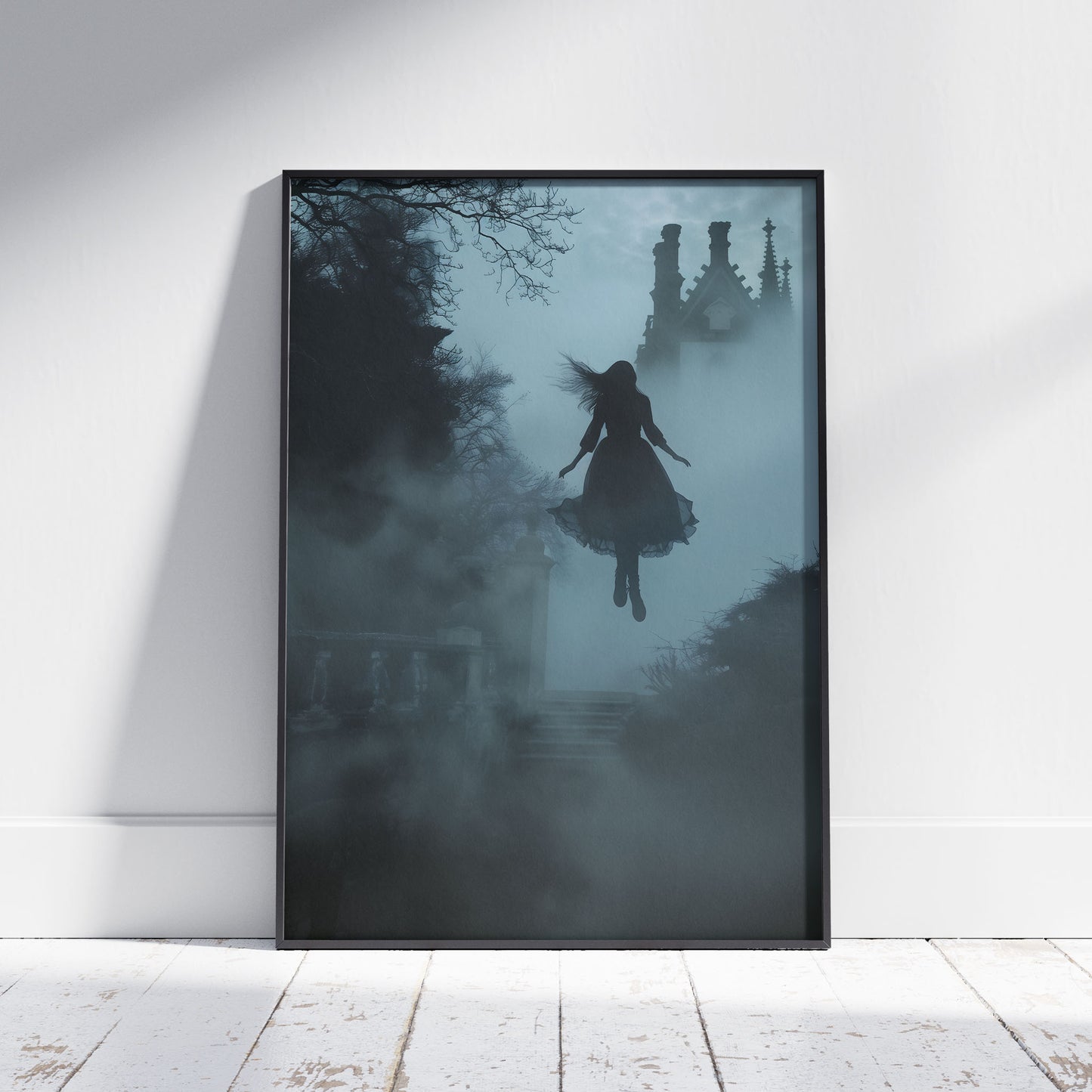 Gothic Levitating Young Female Ghost in Dark Park - Wall Art Poster