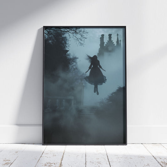 Gothic Levitating Young Female Ghost in Dark Park - Wall Art Poster