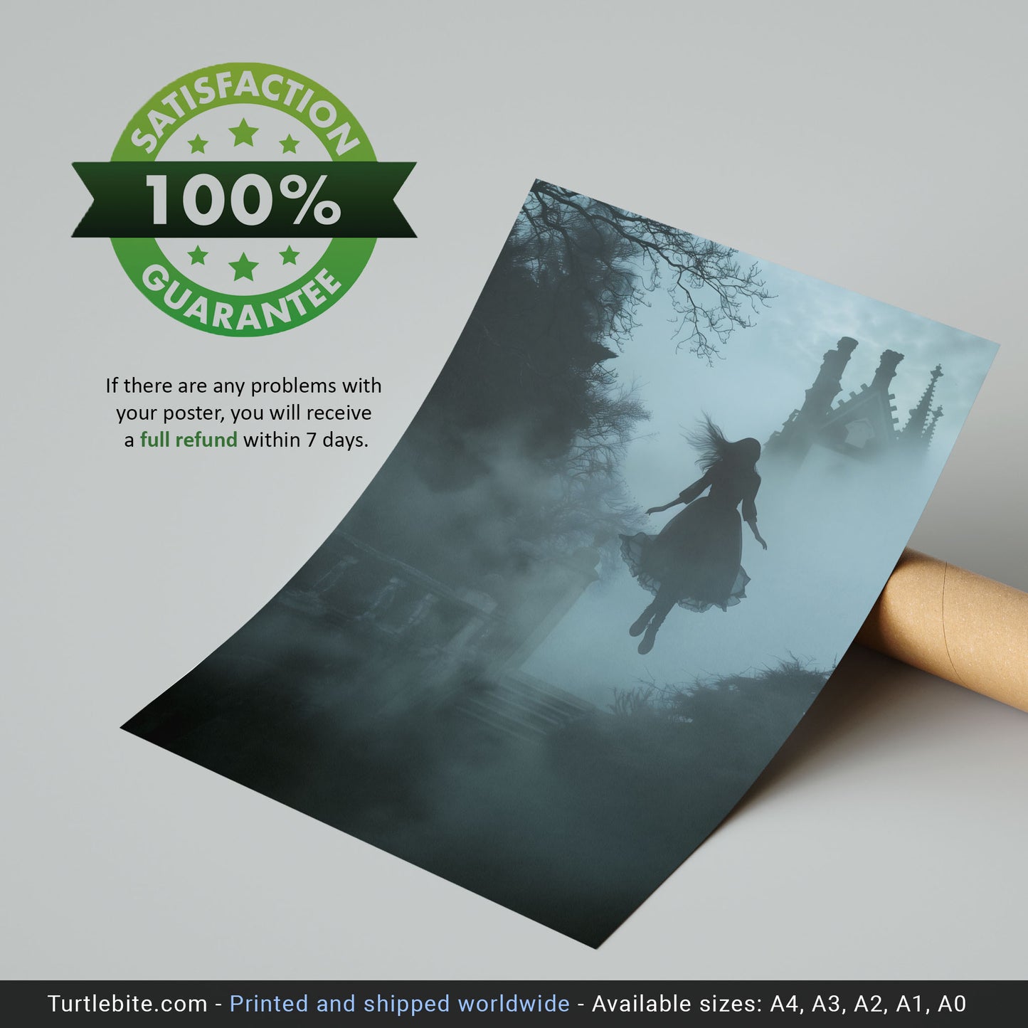 Gothic Levitating Young Female Ghost in Dark Park - Wall Art Poster