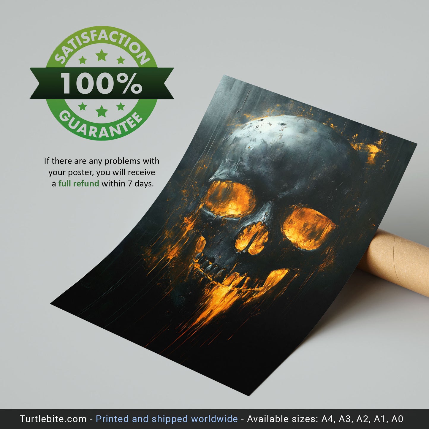Spooky Glowing Skull Painting Poster | Haunted Art Painting | Creepy Skull Portrait