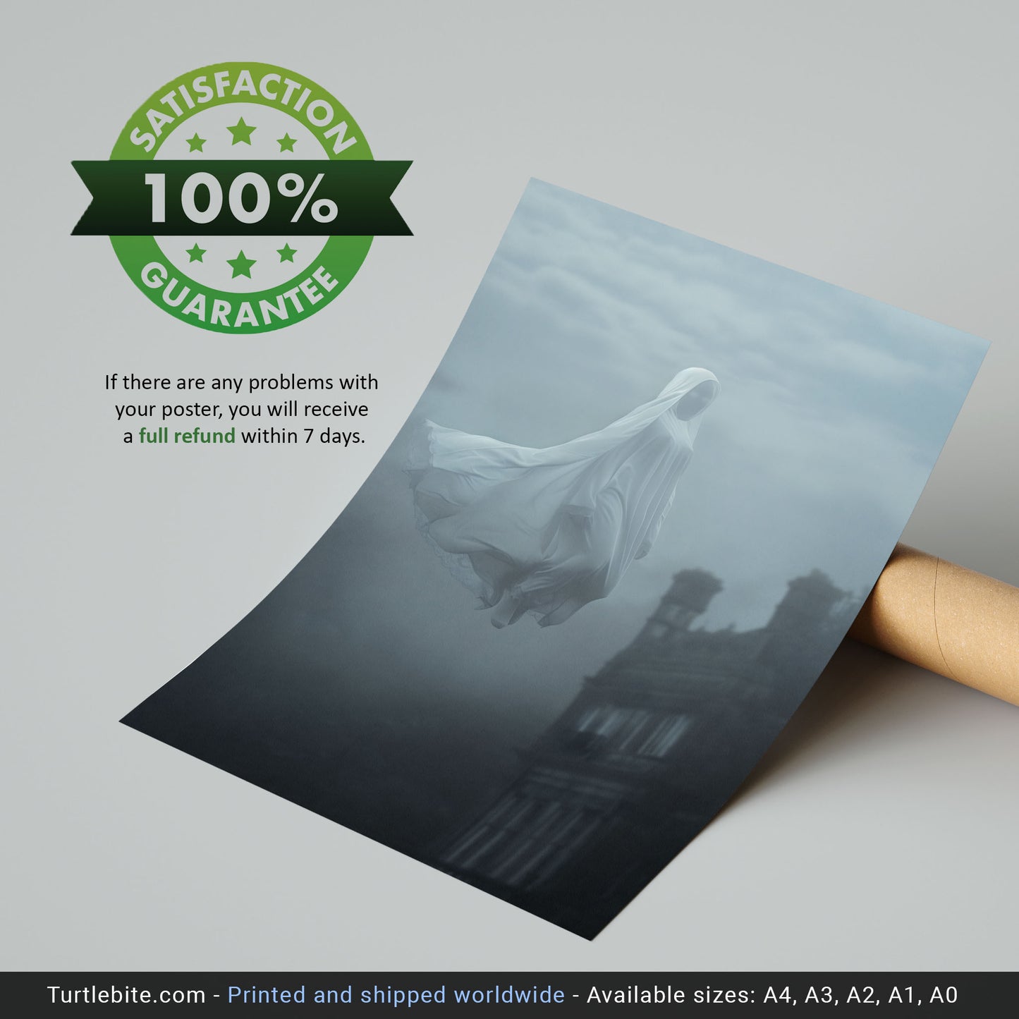 Eerie Floating Ghost Wall Art - Haunted Castle Poster Print