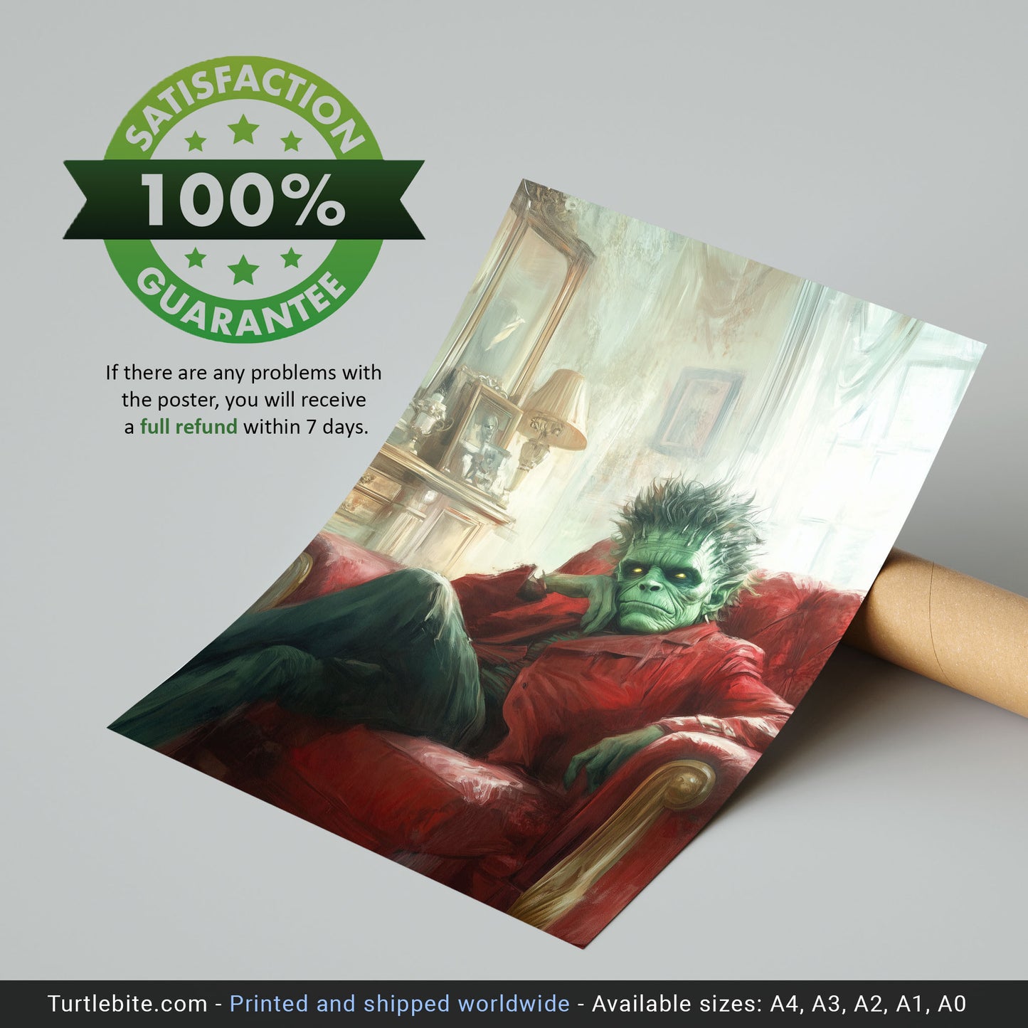 Frankenstein Art Print: Moody Monster in Repose, Gothic Home Decor, Dark Academia Wall Art, Classic Horror Portrait, Psychiatrist Session