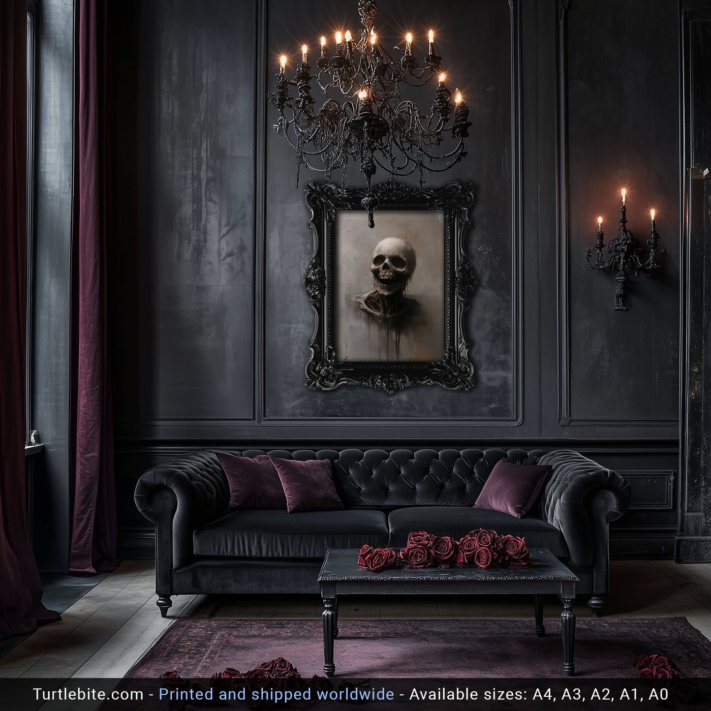 Skull Portrait Oil Painting Poster,  Spooky Wall Art for Creepy Art Lovers