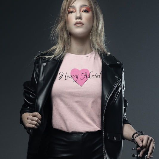 Heavy Metal Ironic T-Shirt with Pink Heart Design