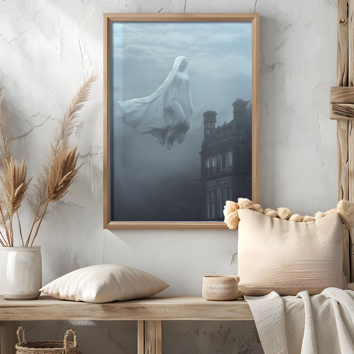Eerie Floating Ghost Wall Art - Haunted Castle Poster Print