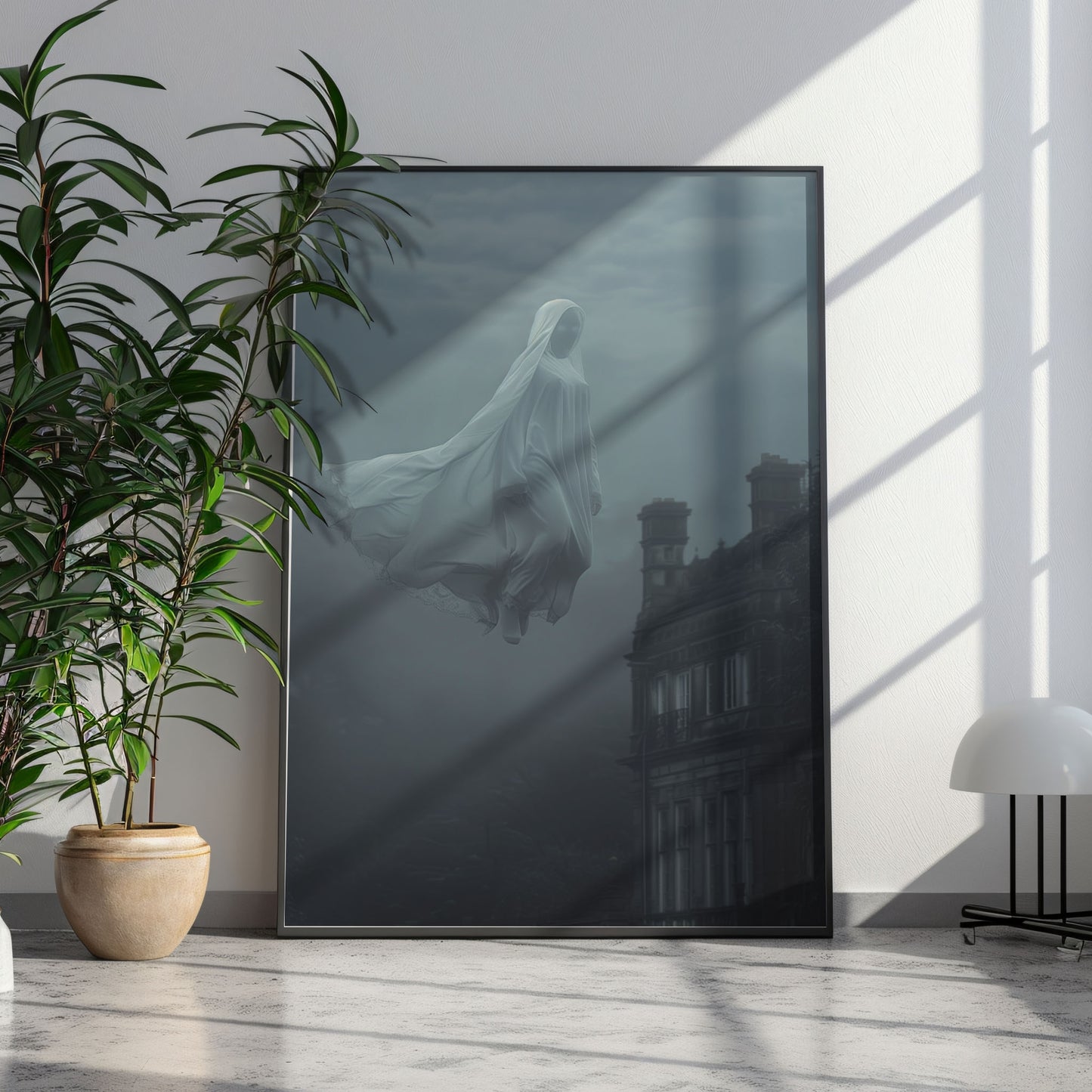 Eerie Floating Ghost Wall Art - Haunted Castle Poster Print