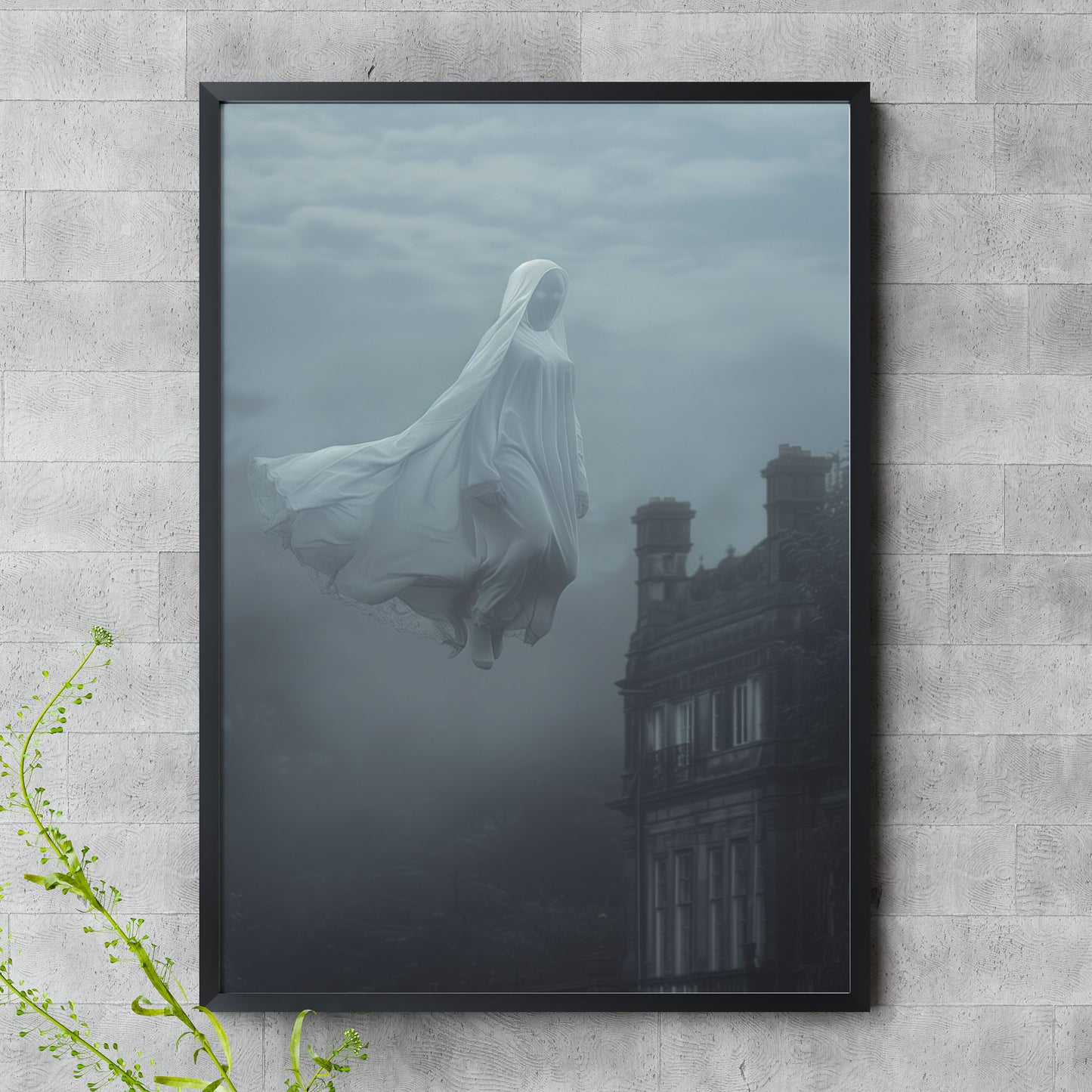 Eerie Floating Ghost Wall Art - Haunted Castle Poster Print