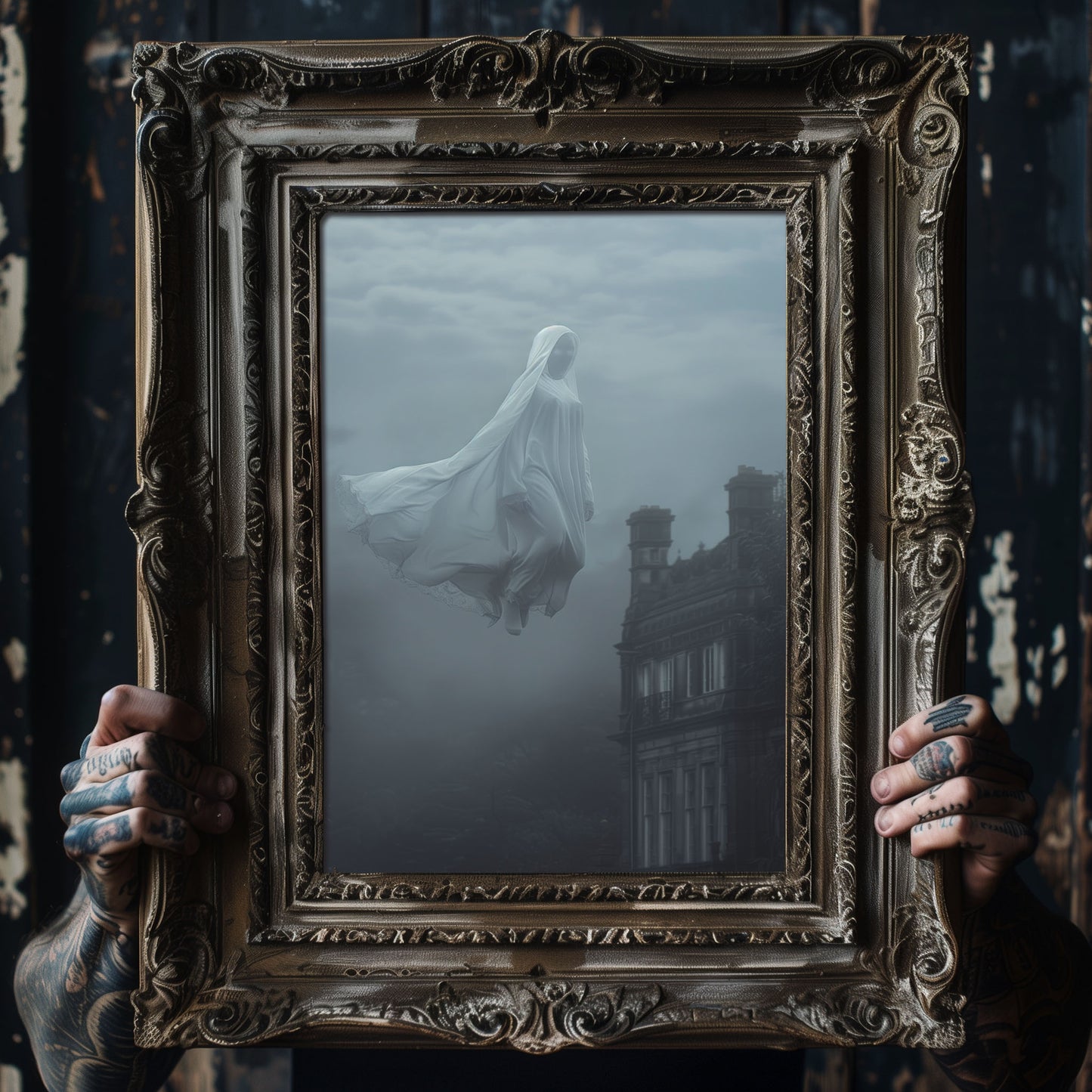 Eerie Floating Ghost Wall Art - Haunted Castle Poster Print