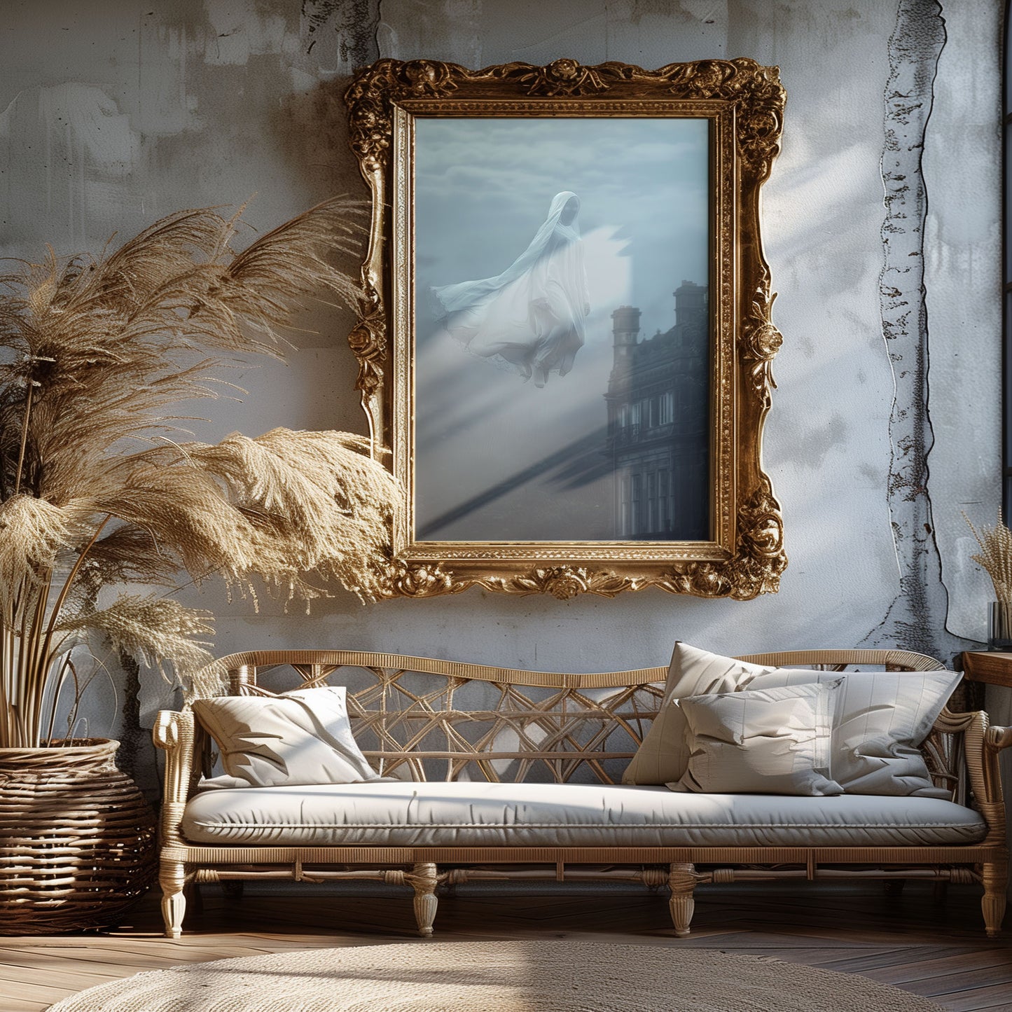 Eerie Floating Ghost Wall Art - Haunted Castle Poster Print
