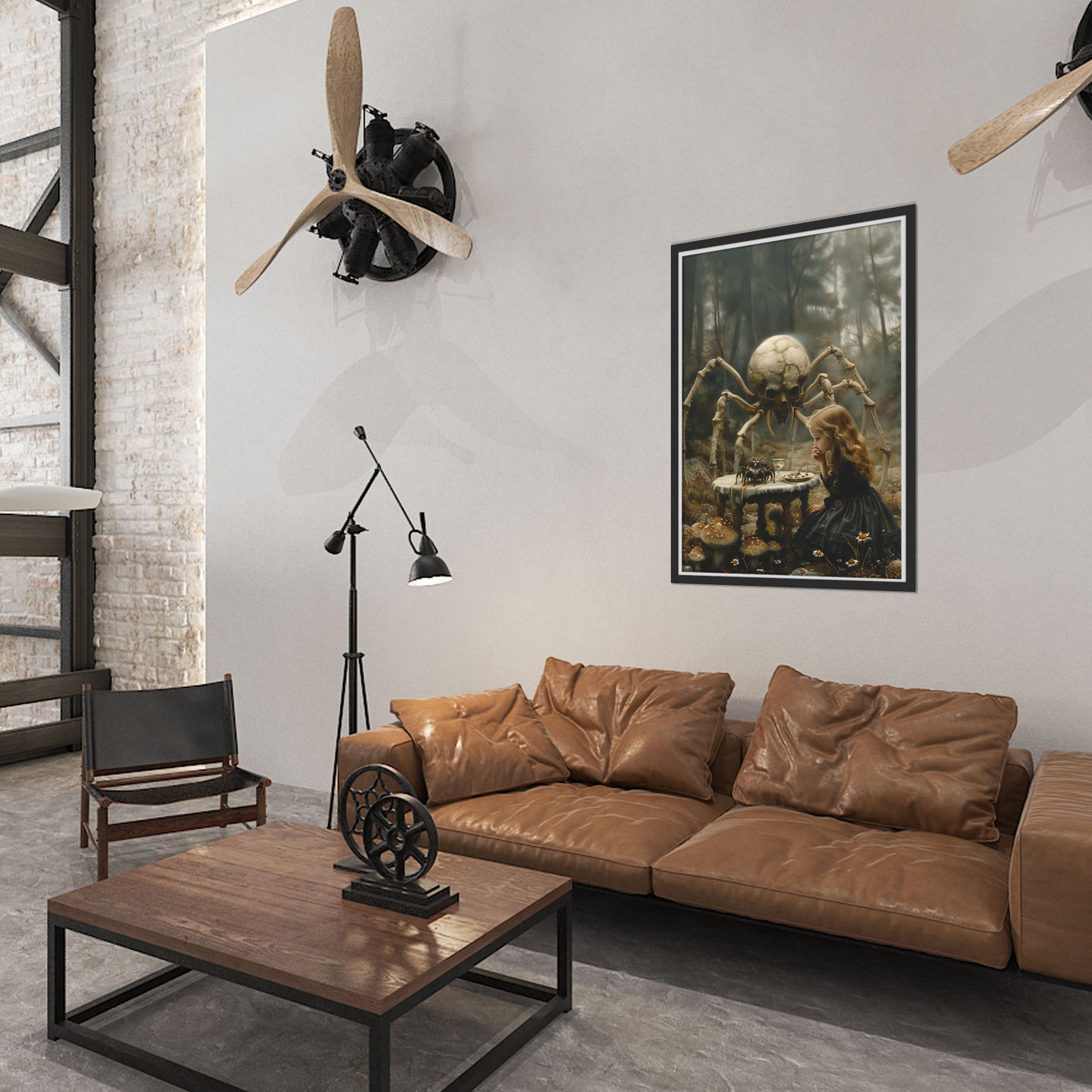 Macabre Poster of Little Girl having Dinner with Skeletal Spider