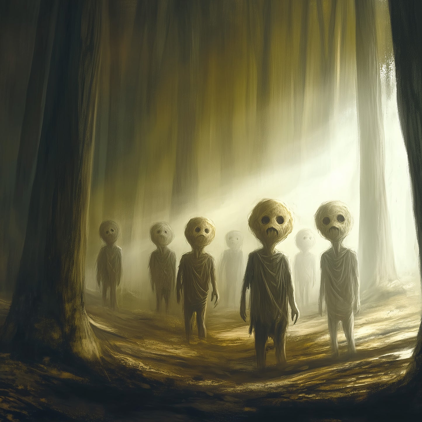 Surreal Horror Forest Art Print – Eerie Children, Dark Fantasy Wall Decor, Creepy Folklore-Inspired Digital Illustration