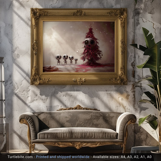 Merry Christmas Tree Baubles Poster Print - Spooky Christmas Gifts for Dark Holiday Decor Print