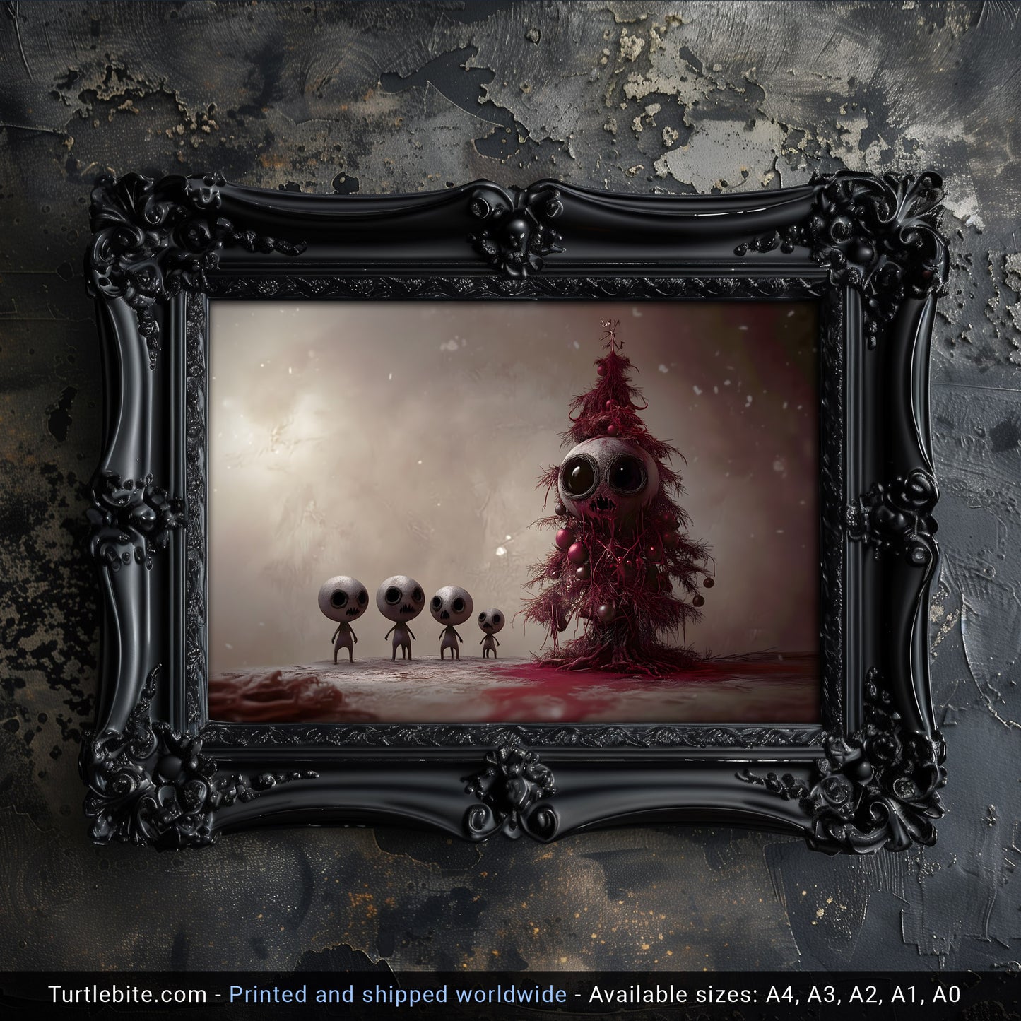 Merry Christmas Tree Baubles Poster Print - Spooky Christmas Gifts for Dark Holiday Decor Print