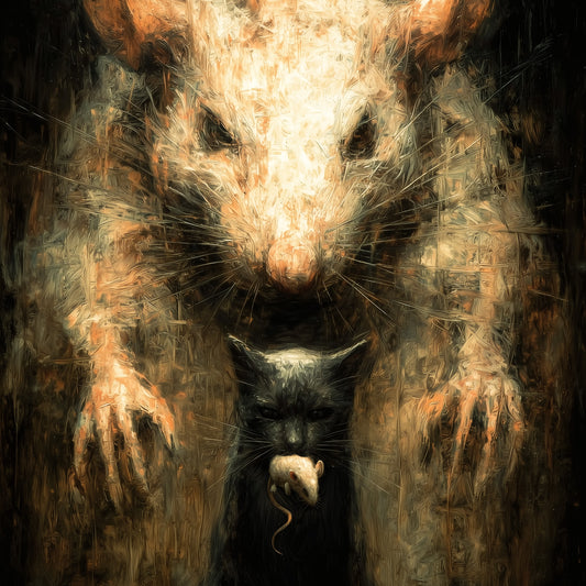 Surreal gothic rat portrait with hidden cat and mouse dark horror art print
