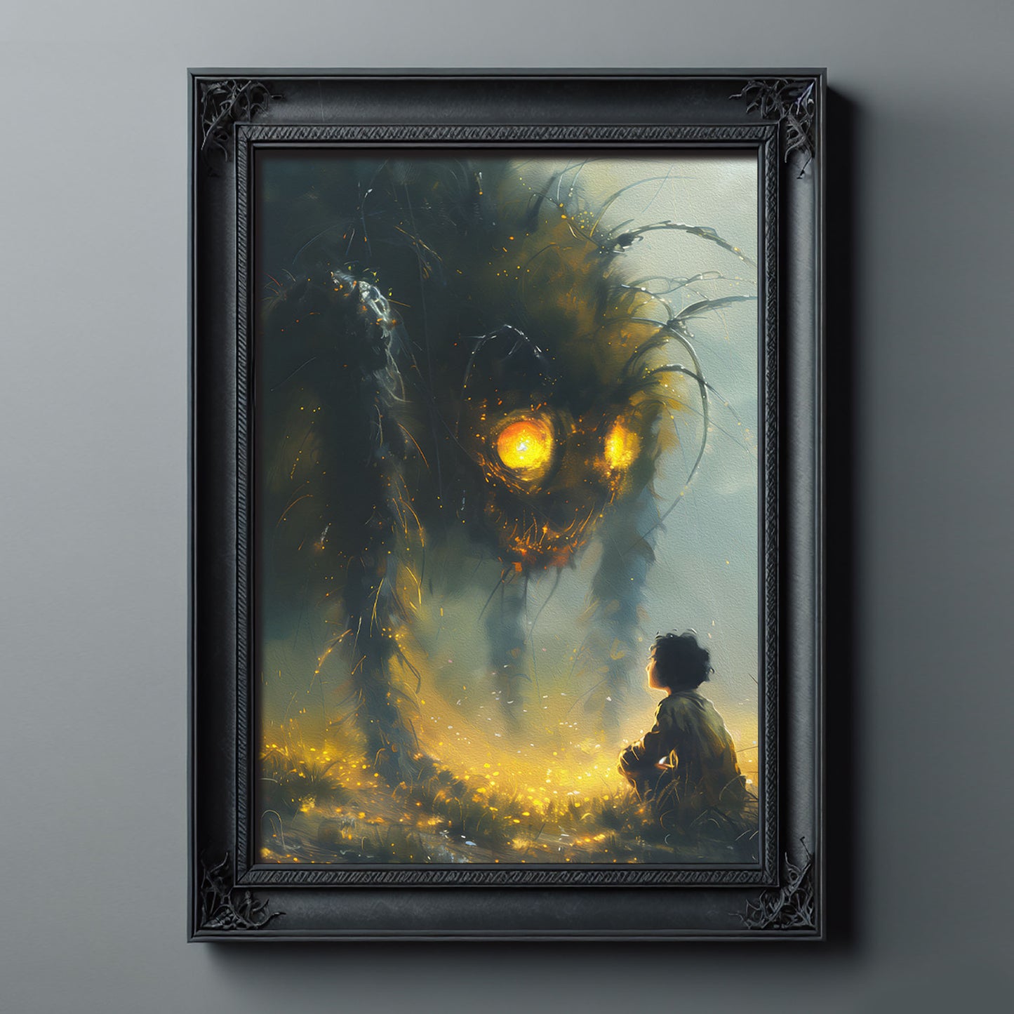 Poster Wall Art featuring a Boy and a Huge Spider