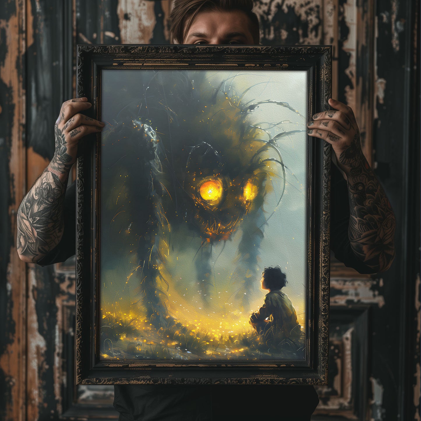 Poster Wall Art featuring a Boy and a Huge Spider