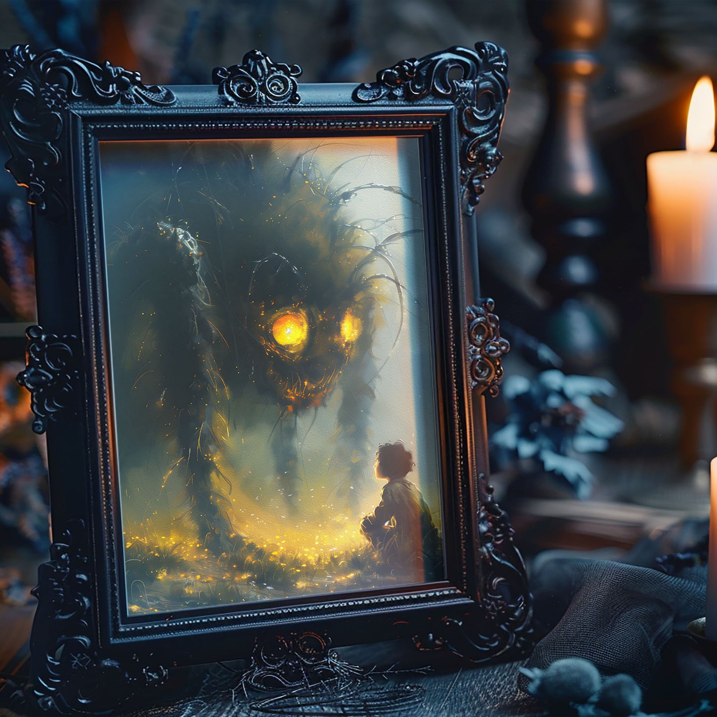 Poster Wall Art featuring a Boy and a Huge Spider