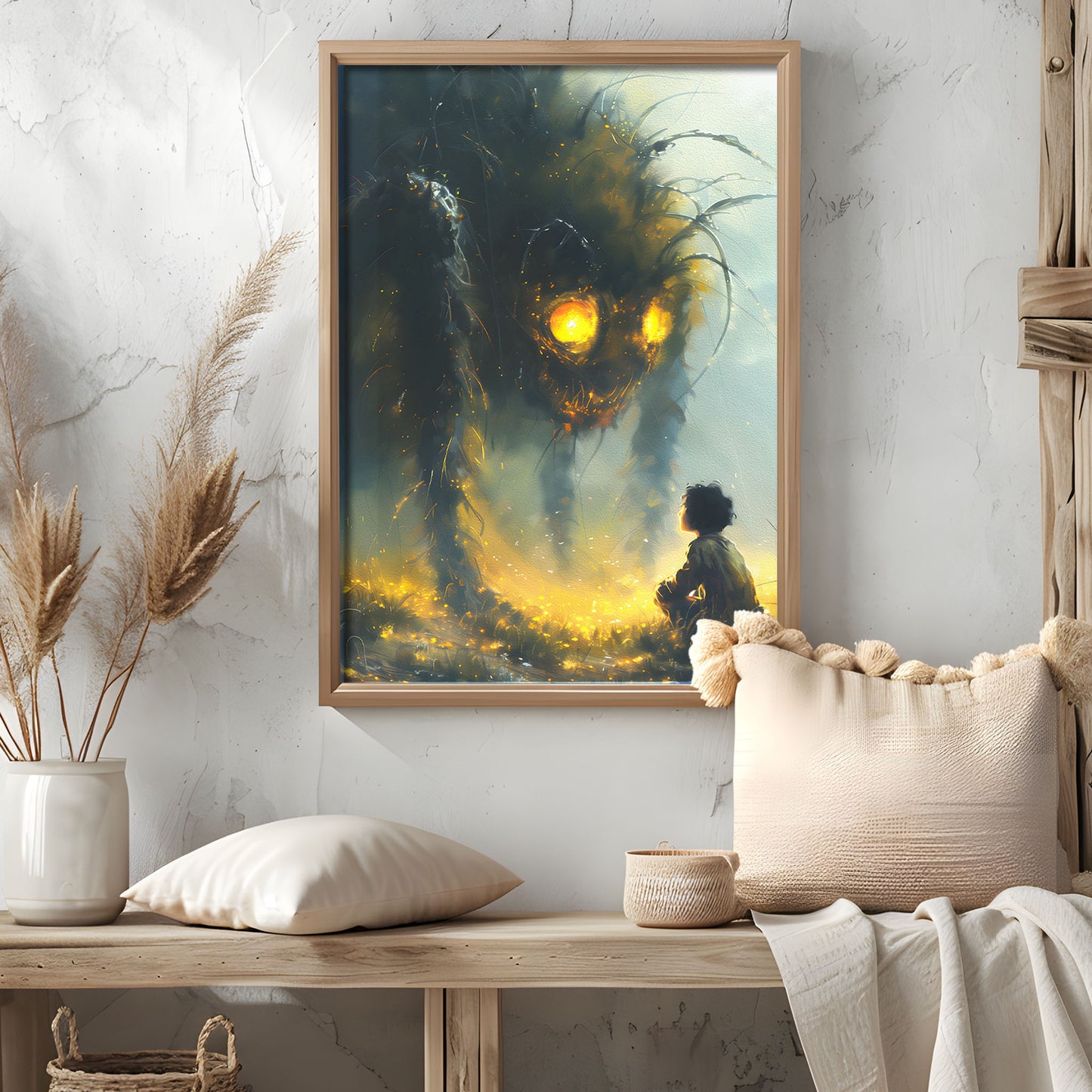 Poster Wall Art featuring a Boy and a Huge Spider