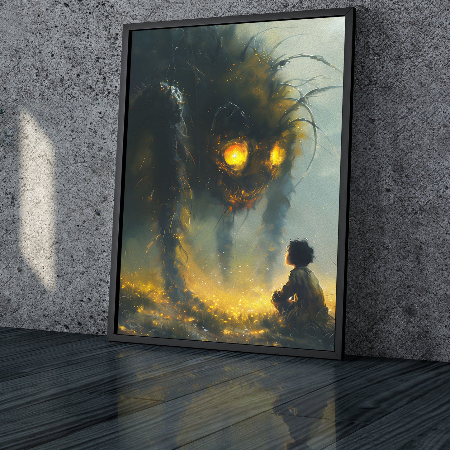 Poster Wall Art featuring a Boy and a Huge Spider