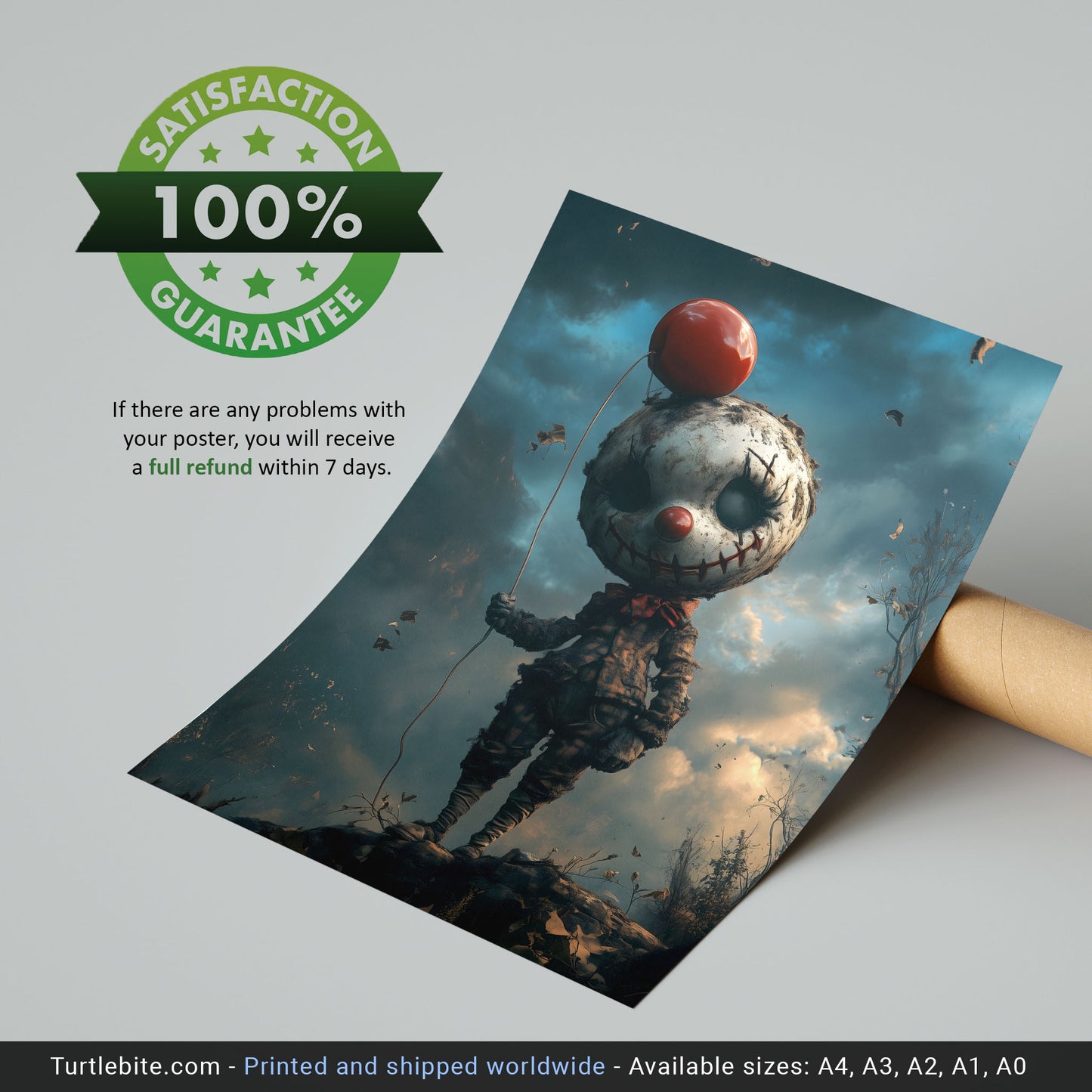 Quirky Clown on a Cliff Poster - Dark Bizarre Wall Art - Whimsigoth Clowncore Print