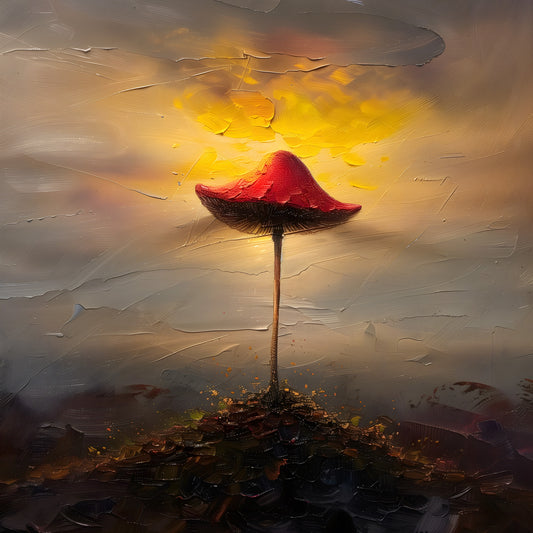 Radiant Mushroom Painting Poster - Cottagecore Dark Art Print - Botanical Wall Art - Minimalistic Home Decor