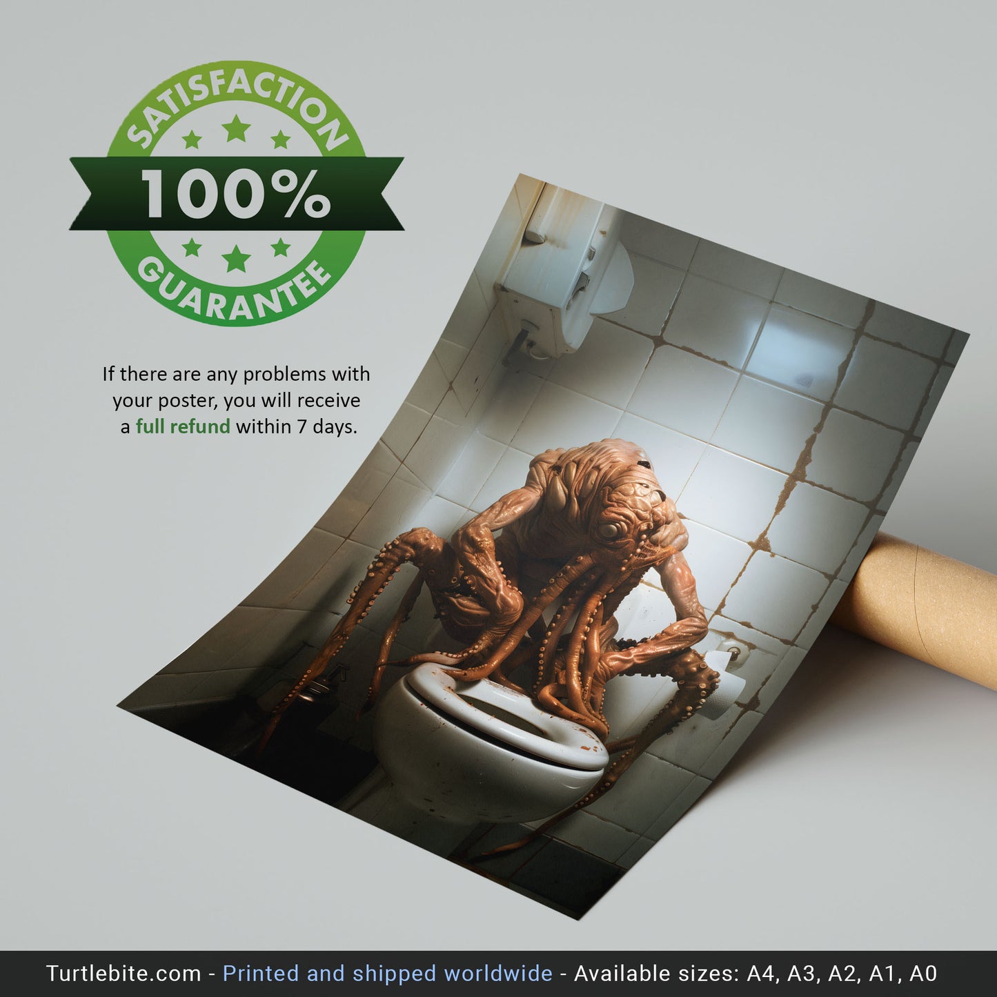 Poster of Sad Octopus Monster on Toilet: Gothic Wall Art