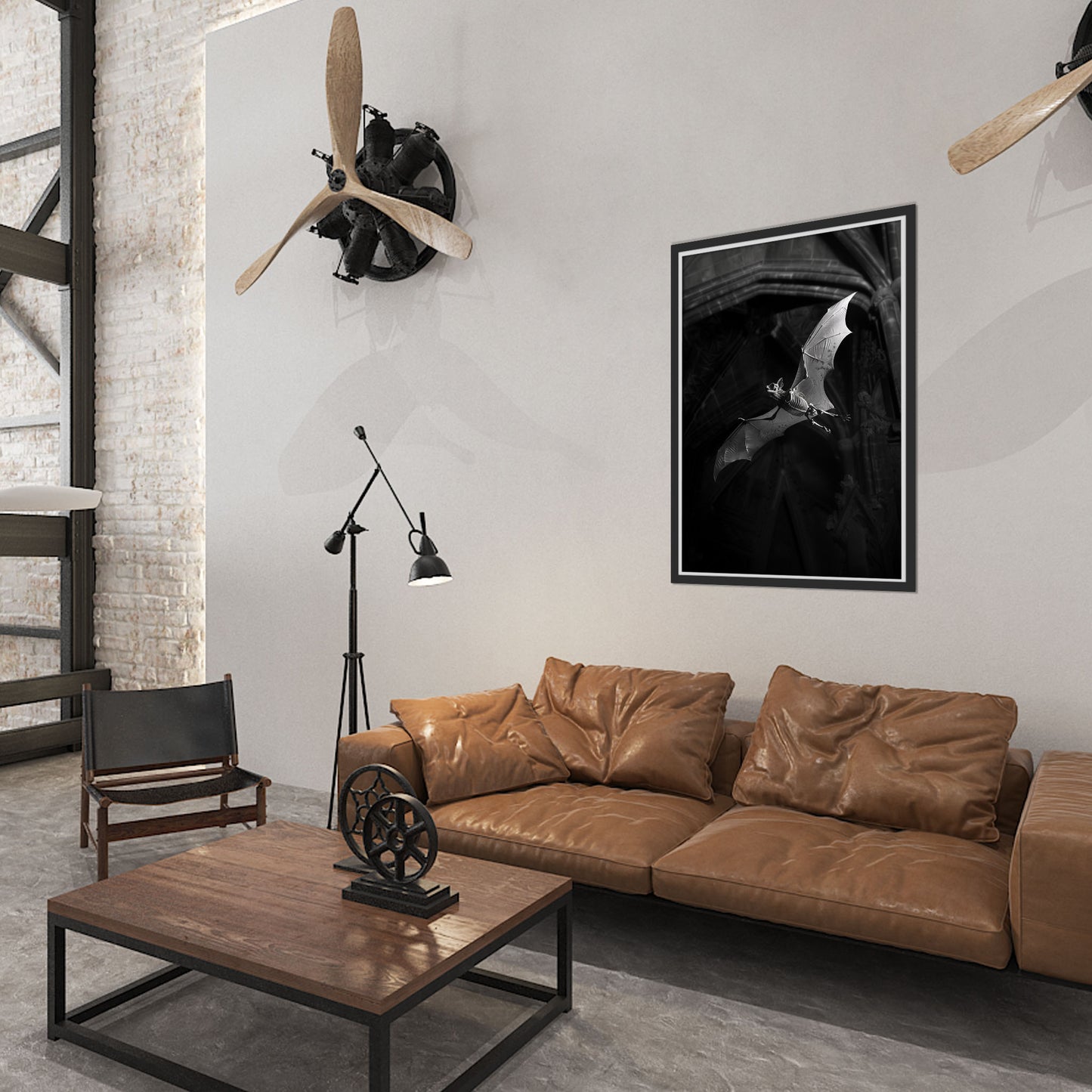 Creepy Skeletal Bat in Dark Church - Wall Art