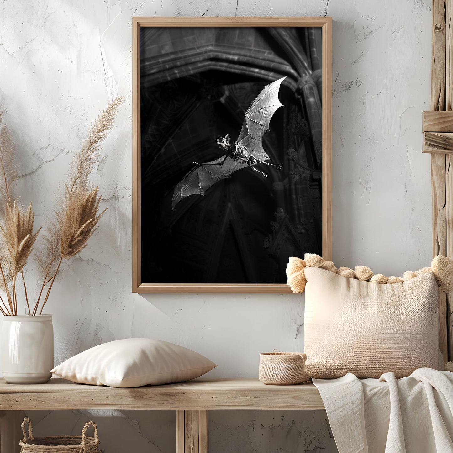 Creepy Skeletal Bat in Dark Church - Wall Art