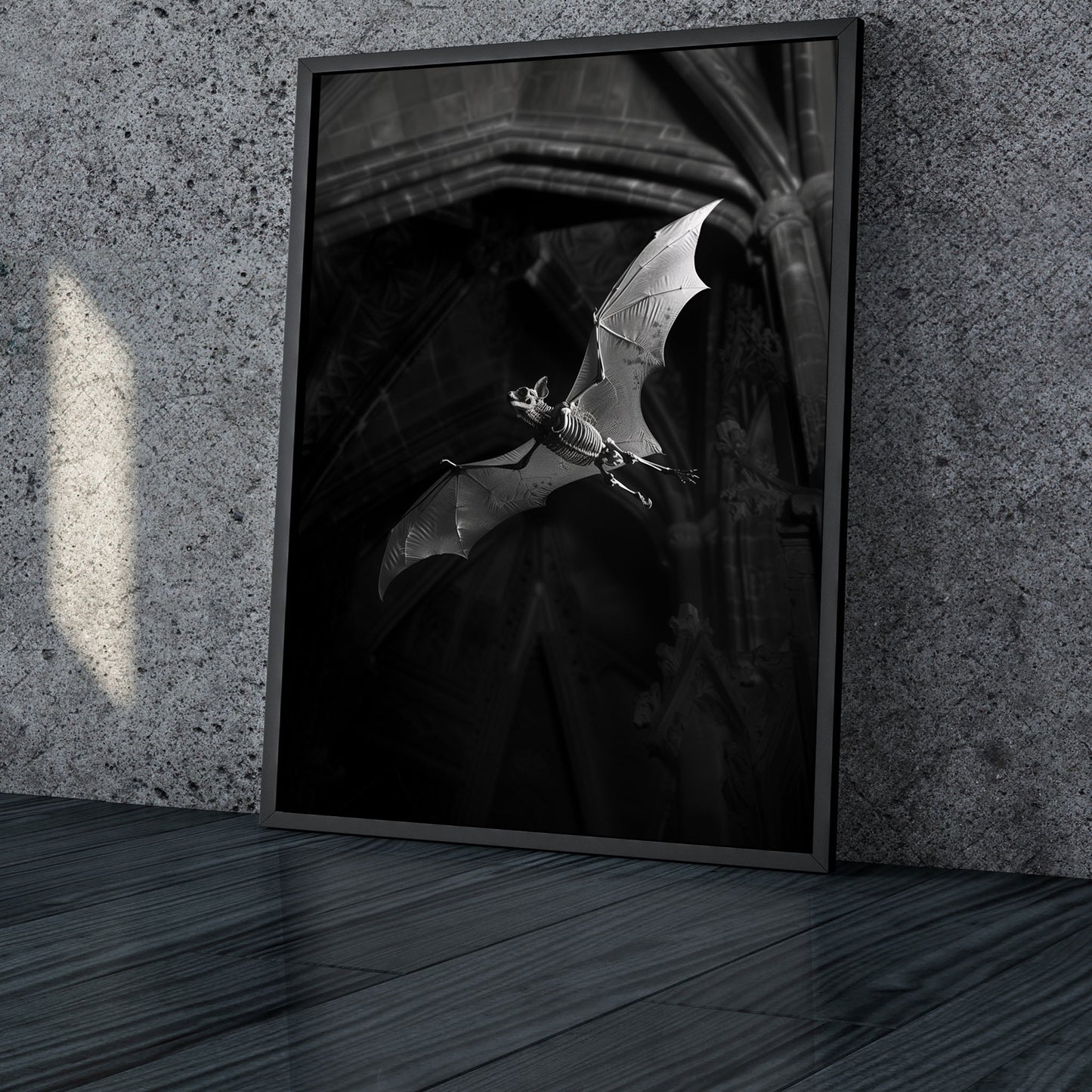 Creepy Skeletal Bat in Dark Church - Wall Art