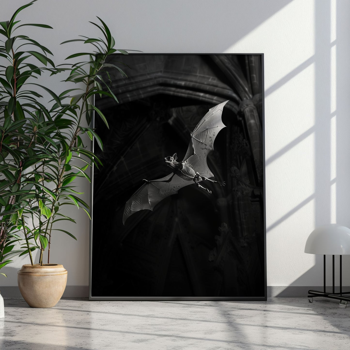 Creepy Skeletal Bat in Dark Church - Wall Art