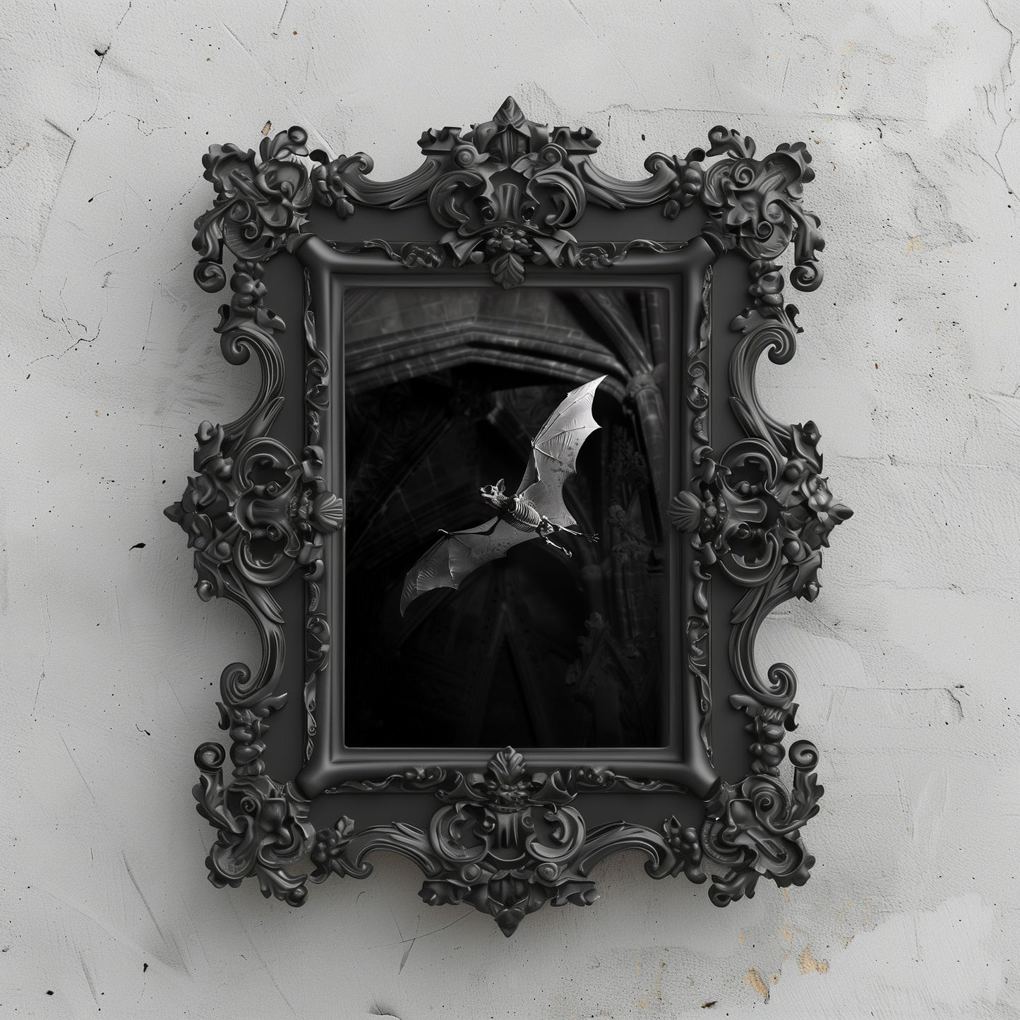 Creepy Skeletal Bat in Dark Church - Wall Art