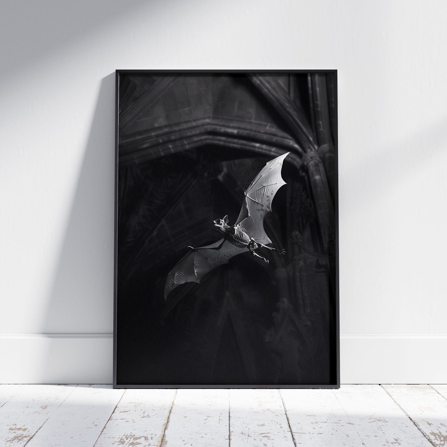 Creepy Skeletal Bat in Dark Church - Wall Art