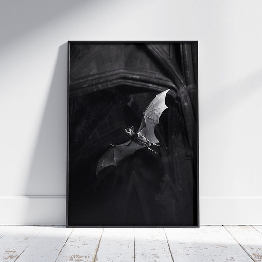 Creepy Skeletal Bat in Dark Church - Wall Art