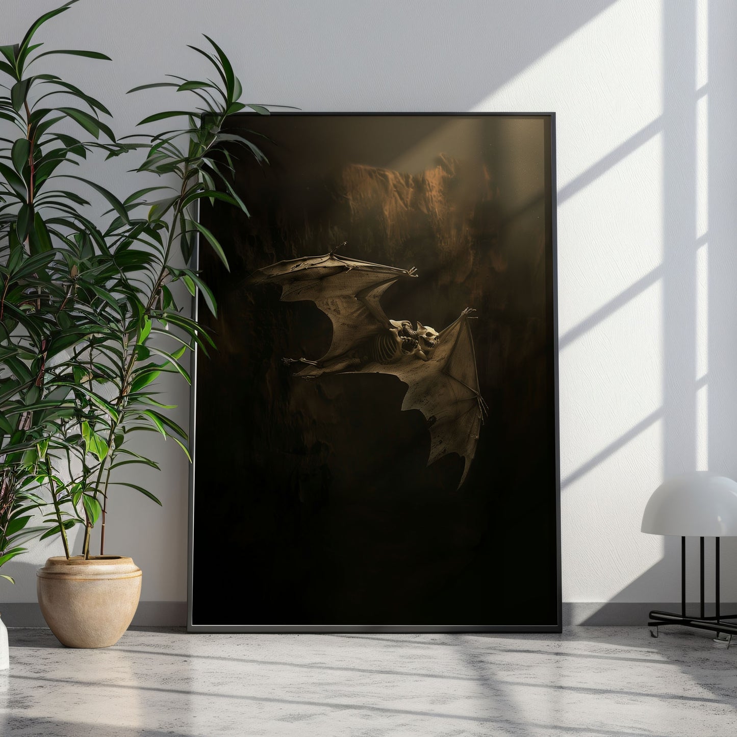 Macabre Skeletal Bat in Darkness Wall Art - Goth Decor Poster