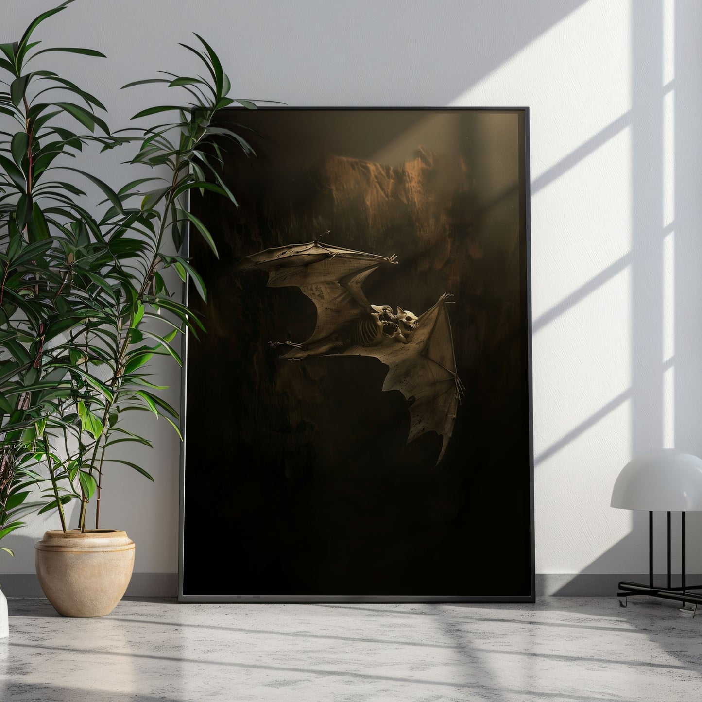 Macabre Skeletal Bat in Darkness Wall Art - Goth Decor Poster