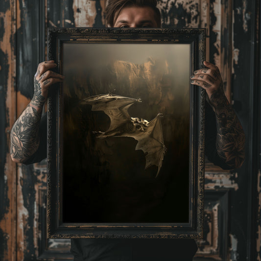 Macabre Skeletal Bat in Darkness Wall Art - Goth Decor Poster