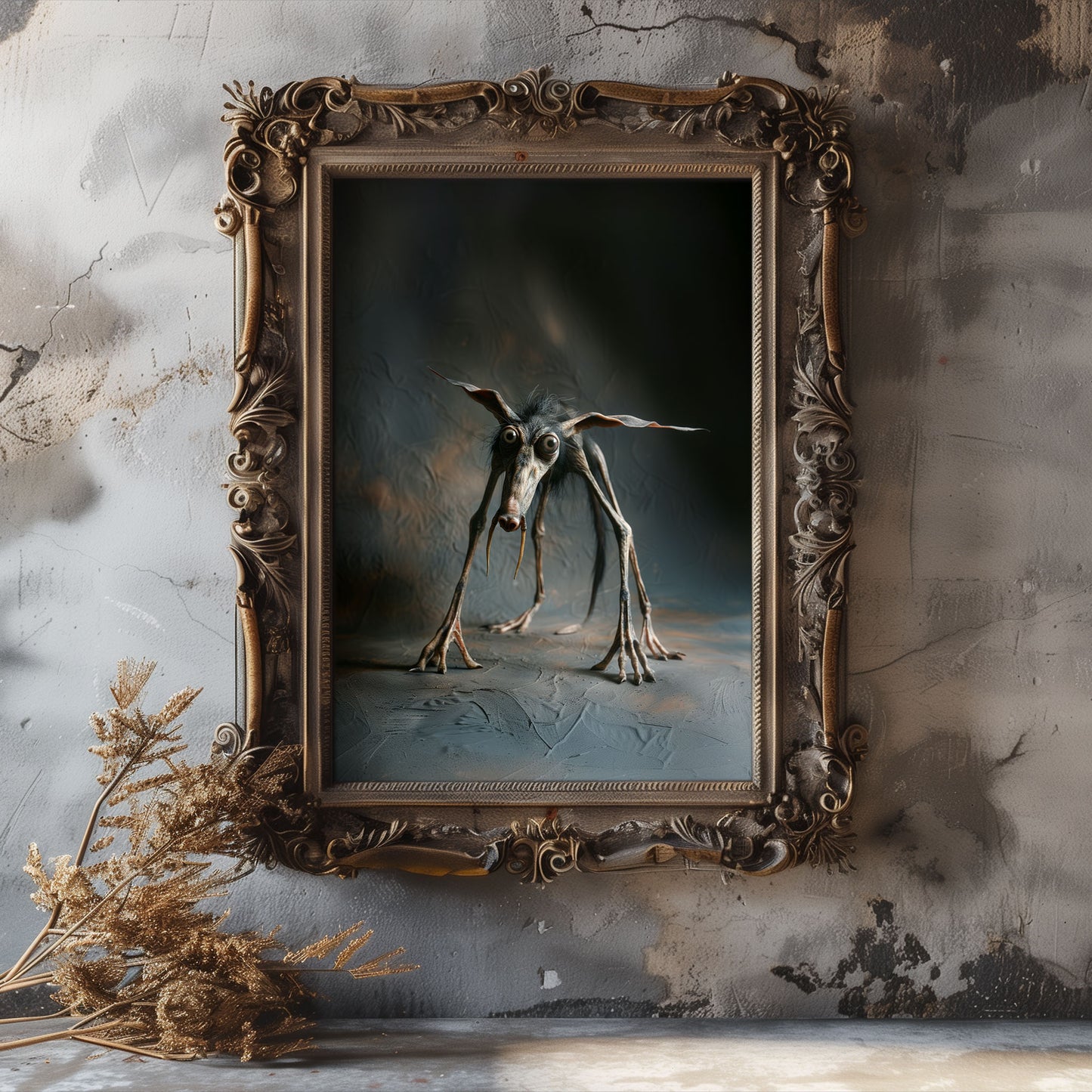 Creepy Cute Skinny Dog Photo Studio Art: Dark Scary Poster