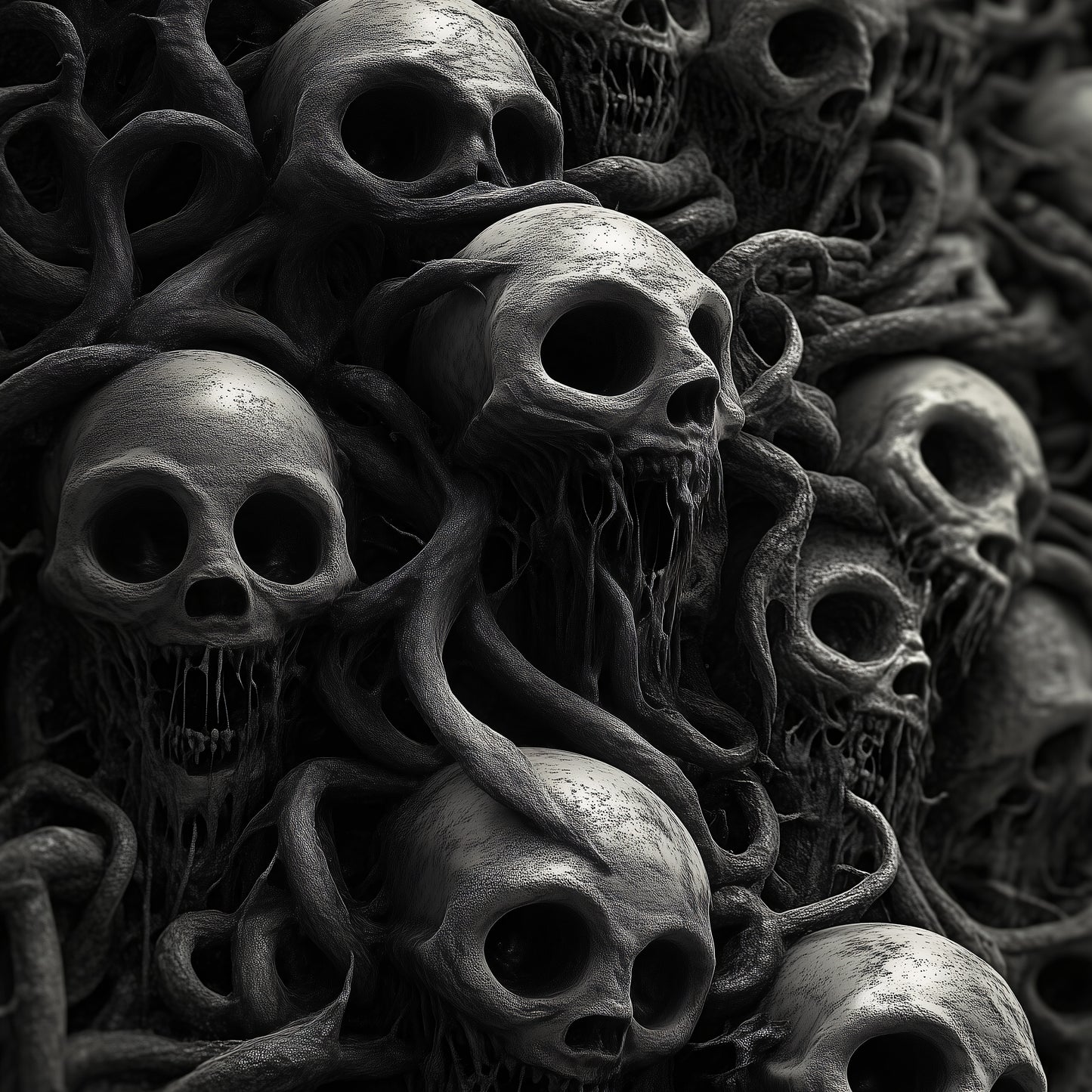 Skull Wall Art – Twisted Gothic Horror Print Featuring Surreal Skulls and Tentacles, Macabre Decor for Dark Art Enthusiasts