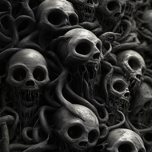 Skull Wall Art – Twisted Gothic Horror Print Featuring Surreal Skulls and Tentacles, Macabre Decor for Dark Art Enthusiasts
