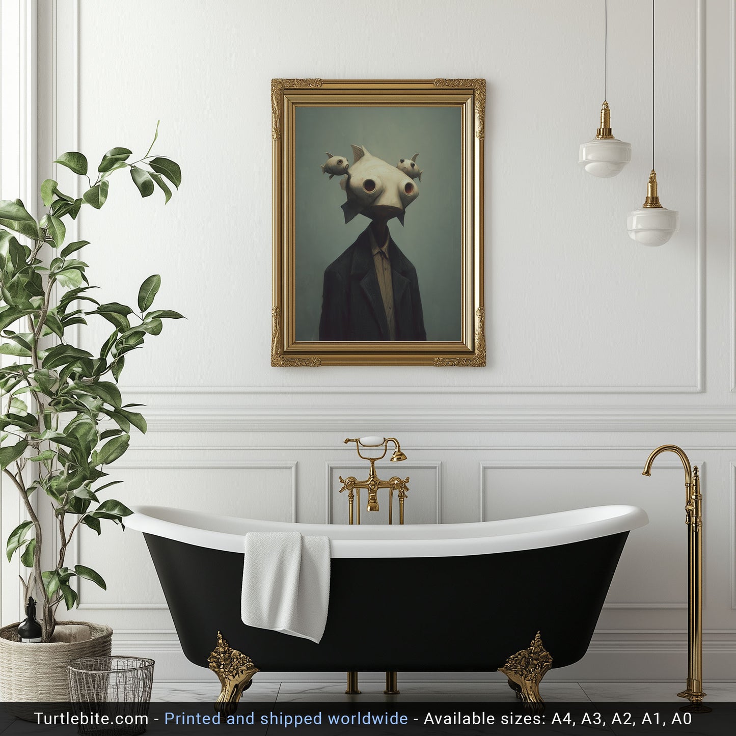 Surreal Fish Head Man Art Print - Dark Gothic Wall Decor