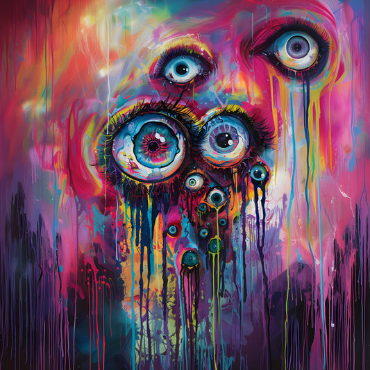 Surreal Eyes Painting - Colorful Weirdcore Wall Art for Home Decor