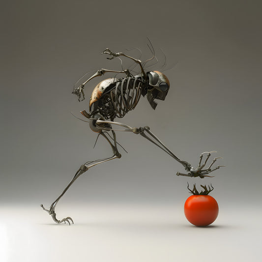 Eerie Metal Monster Tomato Destruction Poster - Dark Art Print - Horror Wall Art