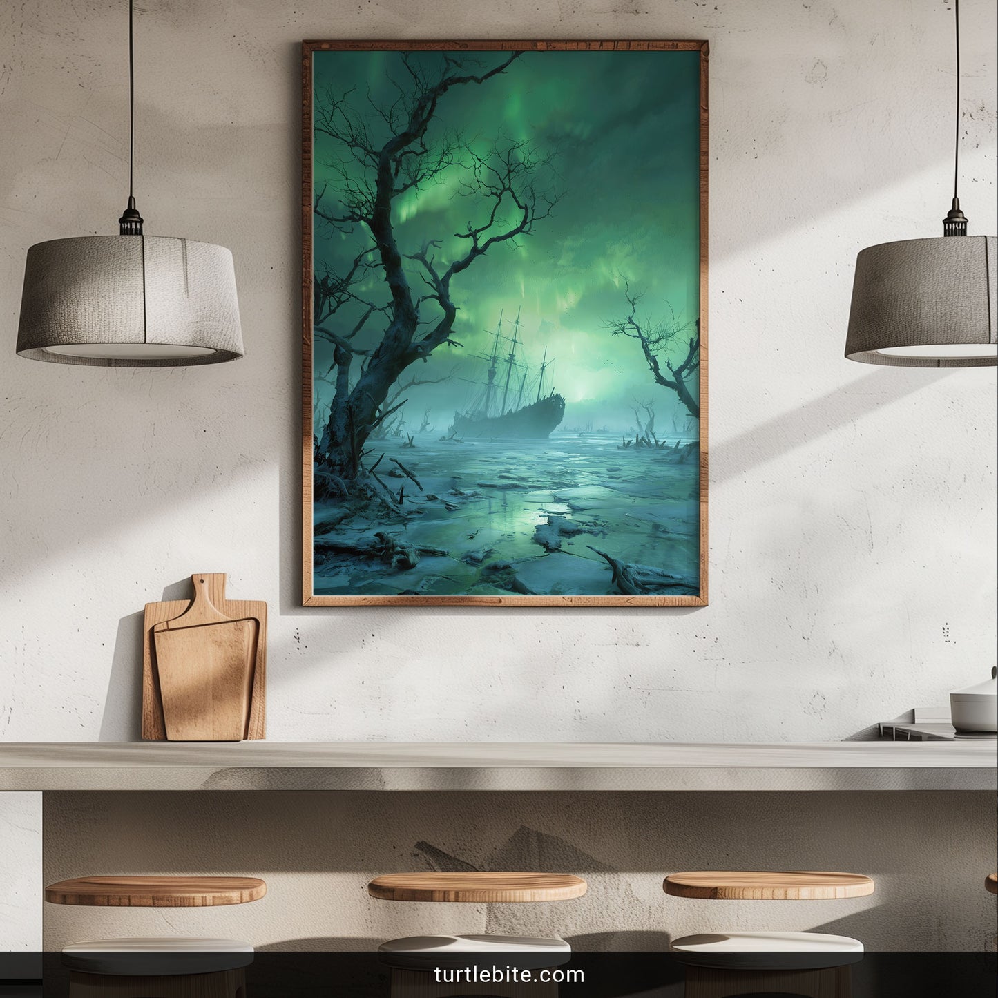 Viking Ship Art Print | Dark Fantasy Nordic Wall Decor