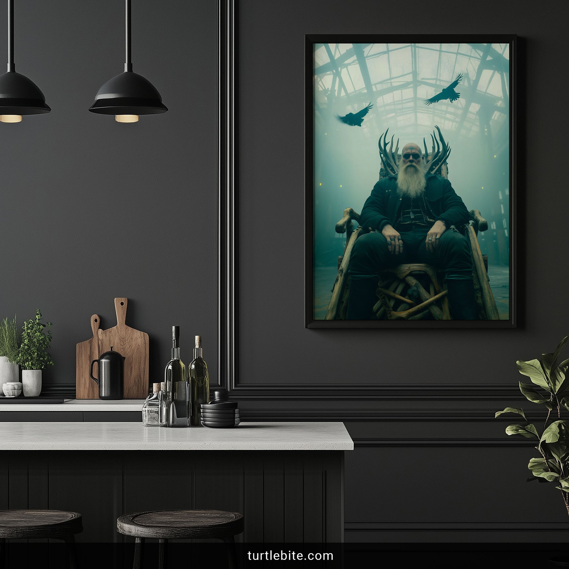 Medieval warrior wall art showing Norse king with long beard