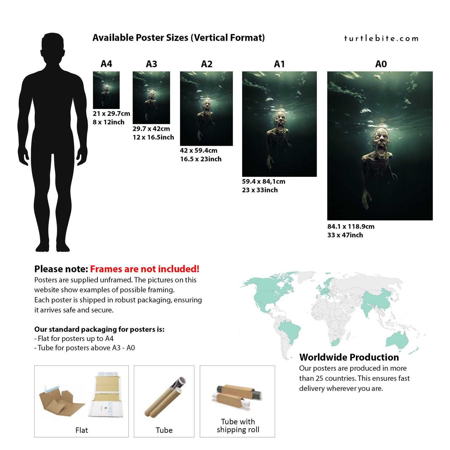 Zombie Art Underwater Horror Print - Dark Gothic Wall Art