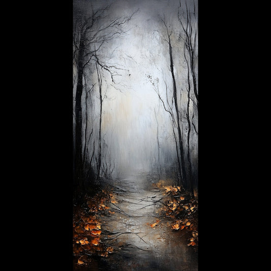Free dark forest phone wallpaper, gothic foggy path with autumn leaves