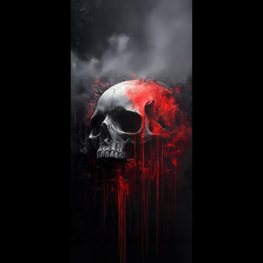 Free gothic phone wallpaper of a bleeding skull painting, dark aesthetic horror art for iPhone and Android lock screens