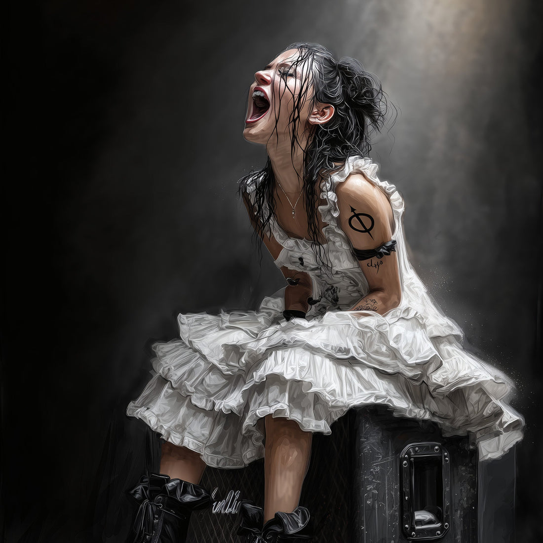 Dark feminine gothic wall art print used as an example of alternative wall art instead of generic beige decor